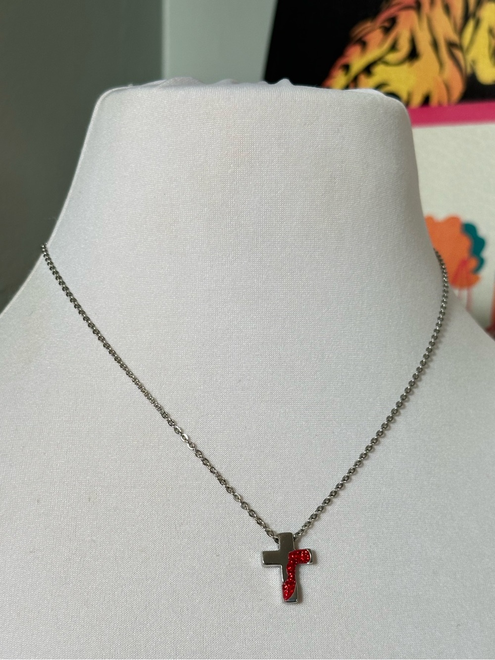 Preciosa Cross Crucifix Red Swarovski Crystal Necklace Easter Bling Religious